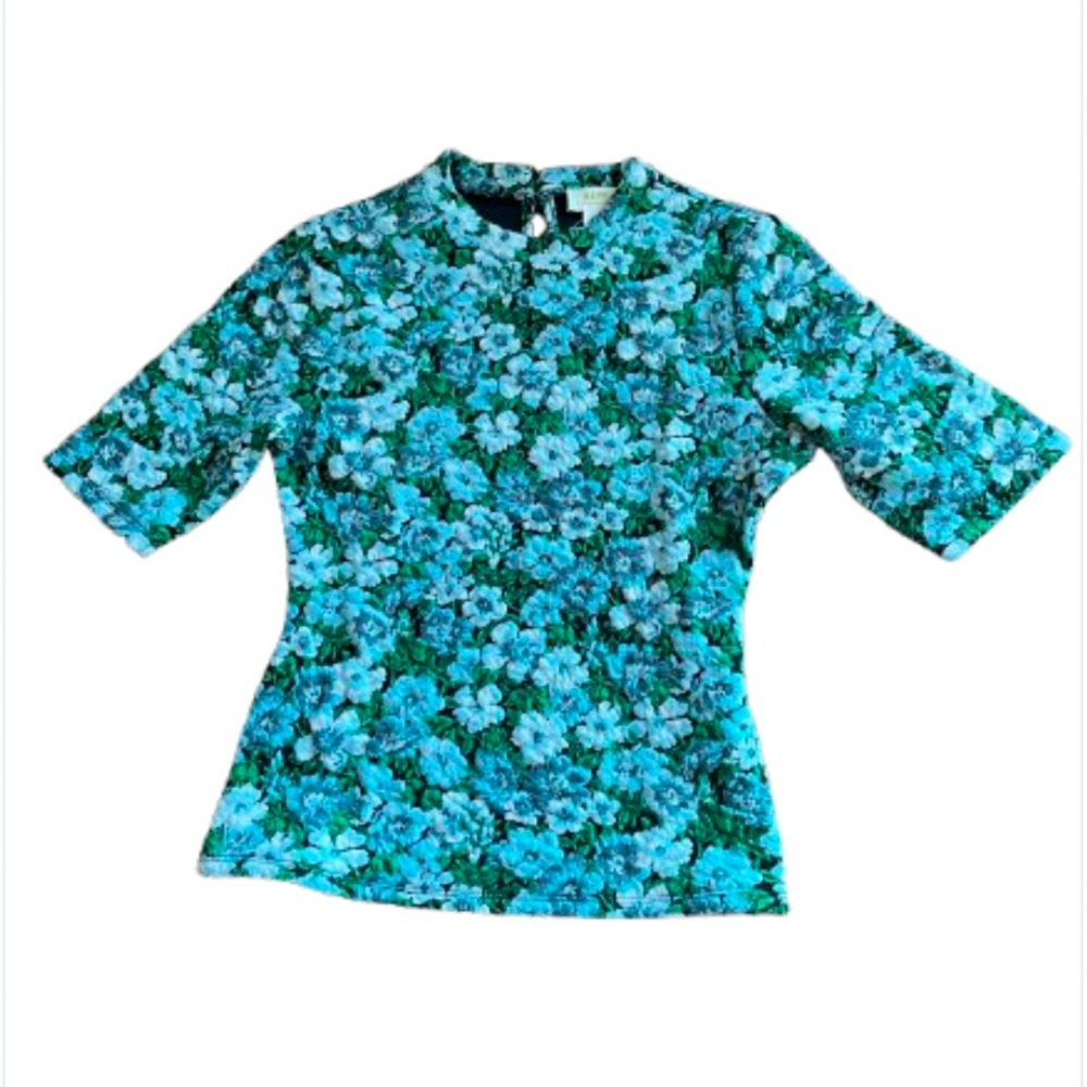 Anthropologie Maeve Floral Green and Blue Women's Top